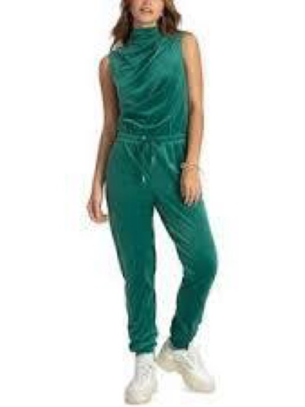 Juicy Couture Jade Green Velvet Sleeveless Mock Neck Jumpsuit Size XL